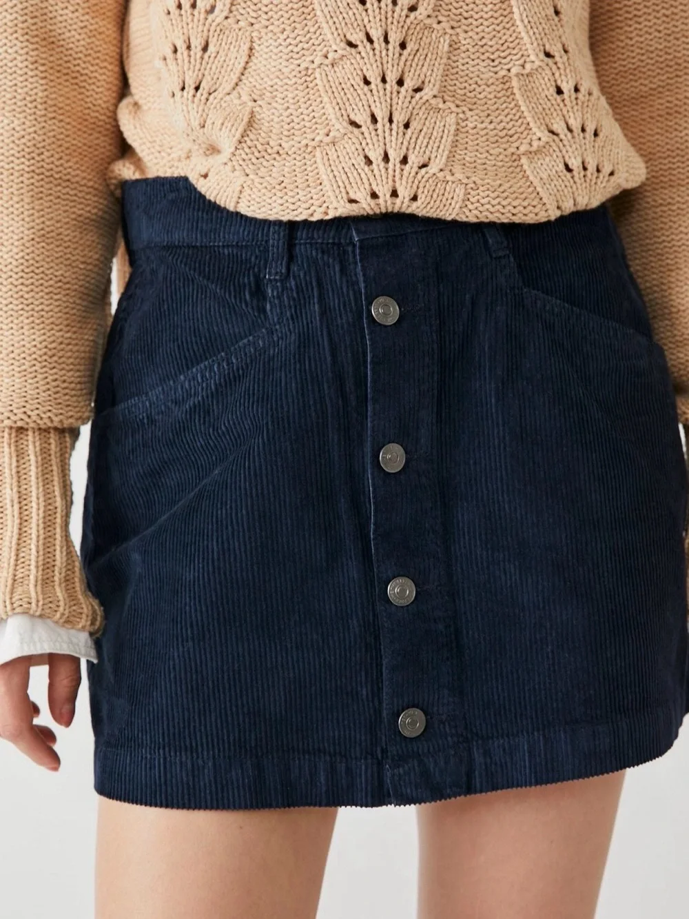 NWT-Free People Ray Corduroy Navy Women's Mini Skirt-Size 10
